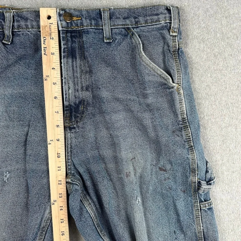 RK Brand Mens 34 Blue Denim Carpenter Shorts Raw Hem Distressed Workwear Cut Off